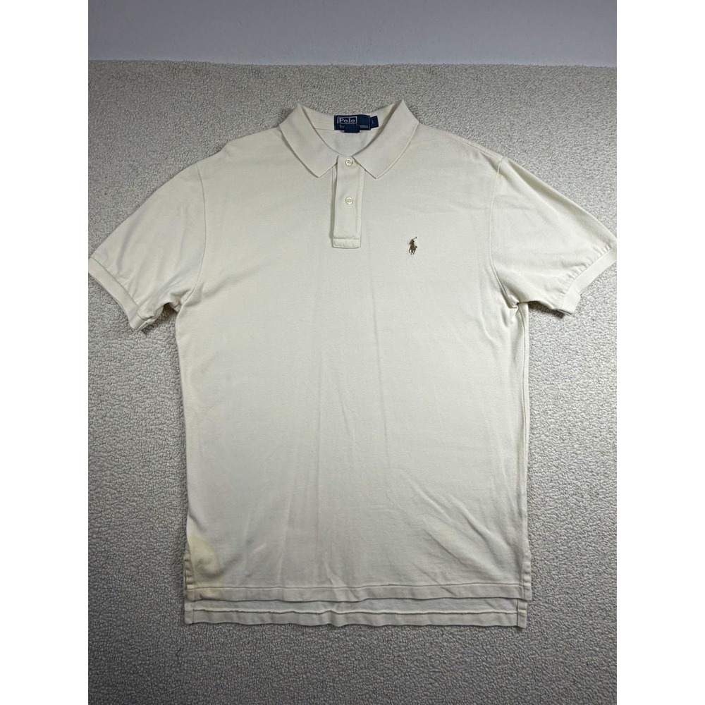 Polo Ralph Lauren Mens L Cream Ivory Polo Shirt Short Sleeve Pony 100% Cotton